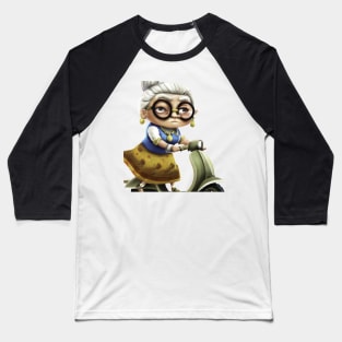 Little Old Lady on Scooter Baseball T-Shirt